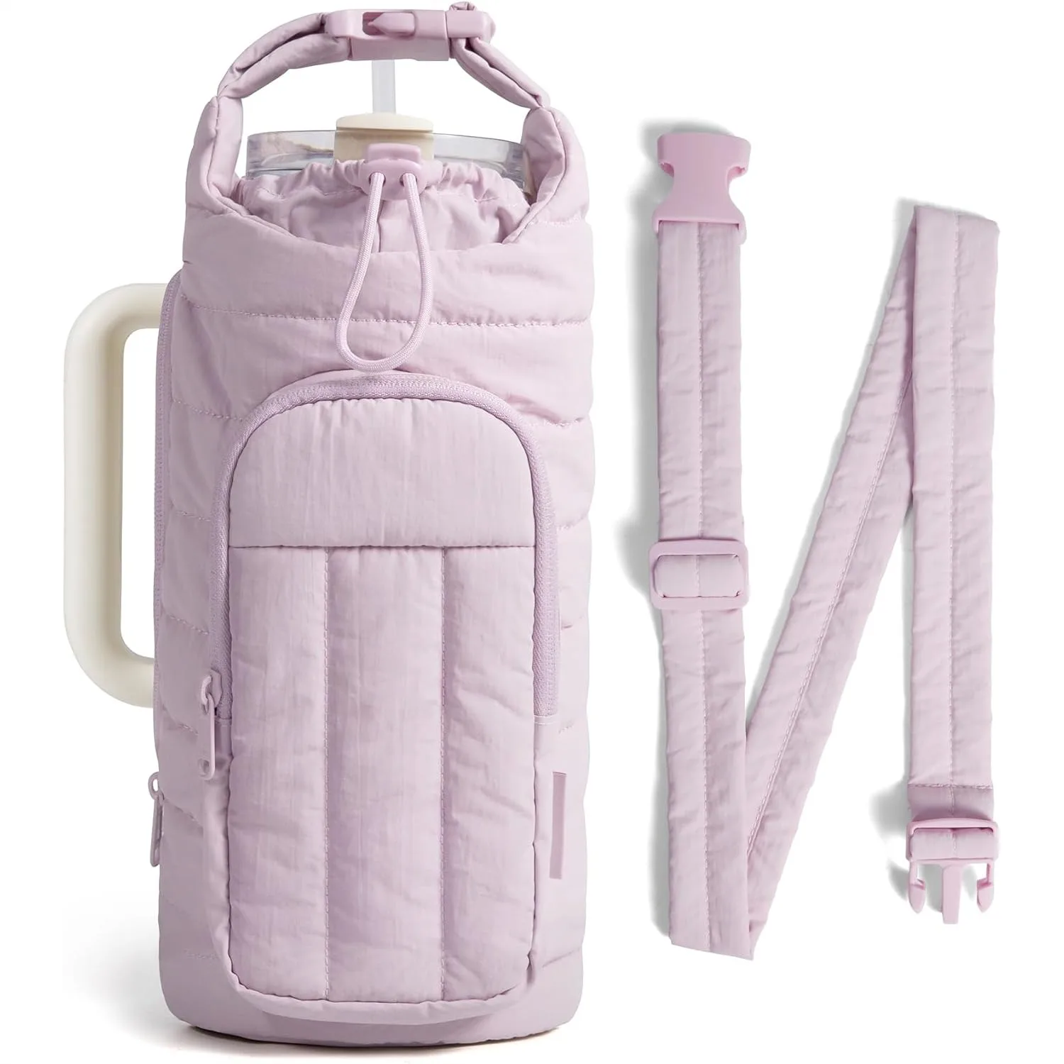 

Water Bottle Holder Bag Crossbody Sling for 18-64 oz, Multi-Pocket Gym Accessories, Water-Resistant Quilted Purse for Women