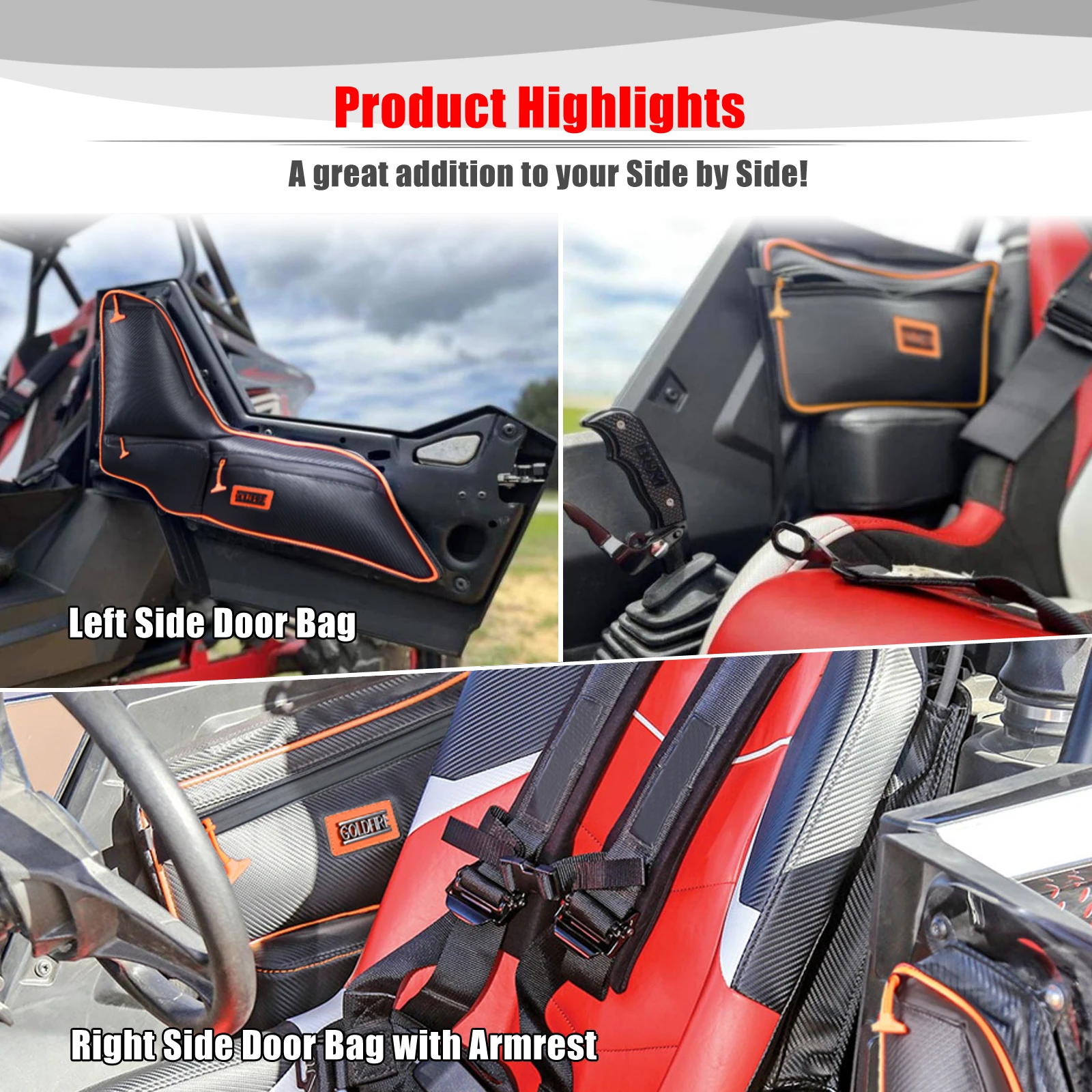 Side Door Bags UTV Accessories Waterproof Offroad Seats Door Bag and Arm Rest Set Organizer Stroage Bag For Polaris RS1RZR