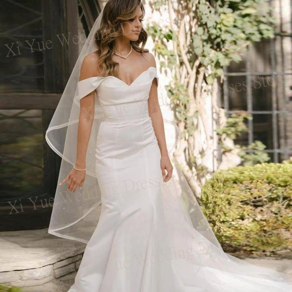 Simple Modern Mermaid Pretty Sweetheart Wedding Dresses Lace Up Off The Shoulder Backless Stain Elegant Bride Gowns For Women