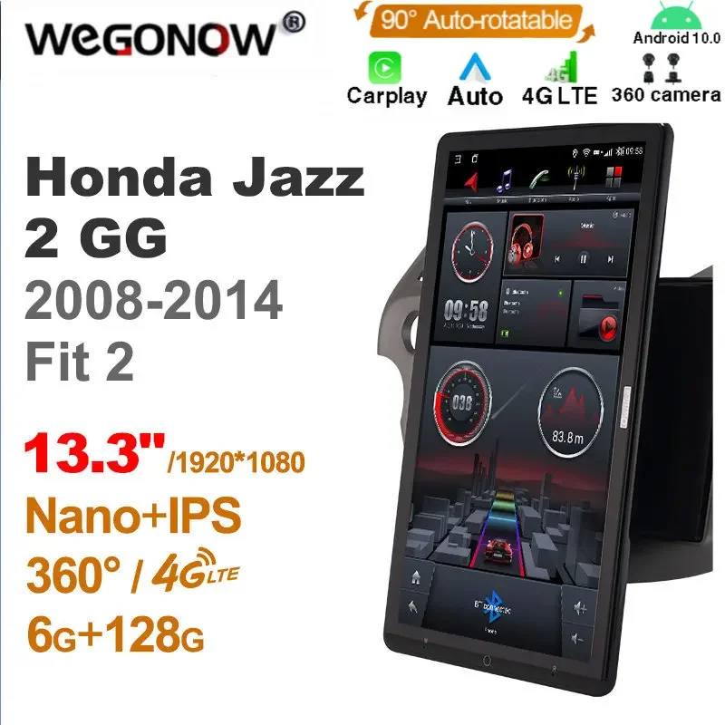 1920*1080 Nano Ownice Android10.0 for Honda Jazz 2 GG 2008-2014 Fit 2 Car Radio Audio 13.3'' Rotatable 360 6G 128G Tesla Style