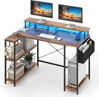 L-shaped Desk with Sockets & LED Lighting,120 cm Corner Desk with Monitor Stand,Shelves & Storage Bag,Gaming Computer Desk