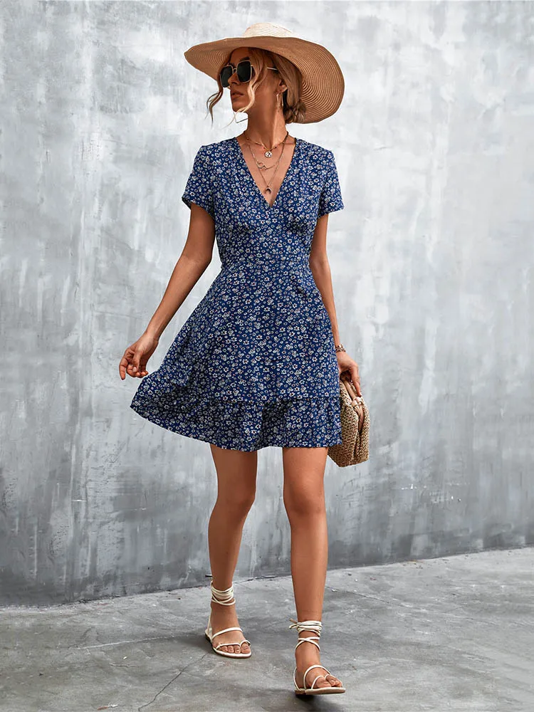 Summer Short Boho Dress Women V Neck Print Floral Party Dress Ladies  Bohemian Flower Mini Dress For Women - AliExpress 200000345