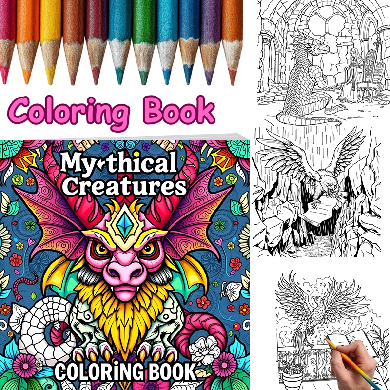 28 Pages Mythical Creatures Coloring Book for Adult | Drawing Supplies Colouring Book for Christmas, Thanksgiving