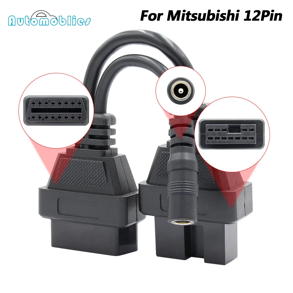 لميتسوبيشي obd2 التشخيص كابلات الموصلات محول 12pin إلى 16pin obdii تمديد كابل obd 2 سيارة الماسح الضوئي السيارات أداة أنثى