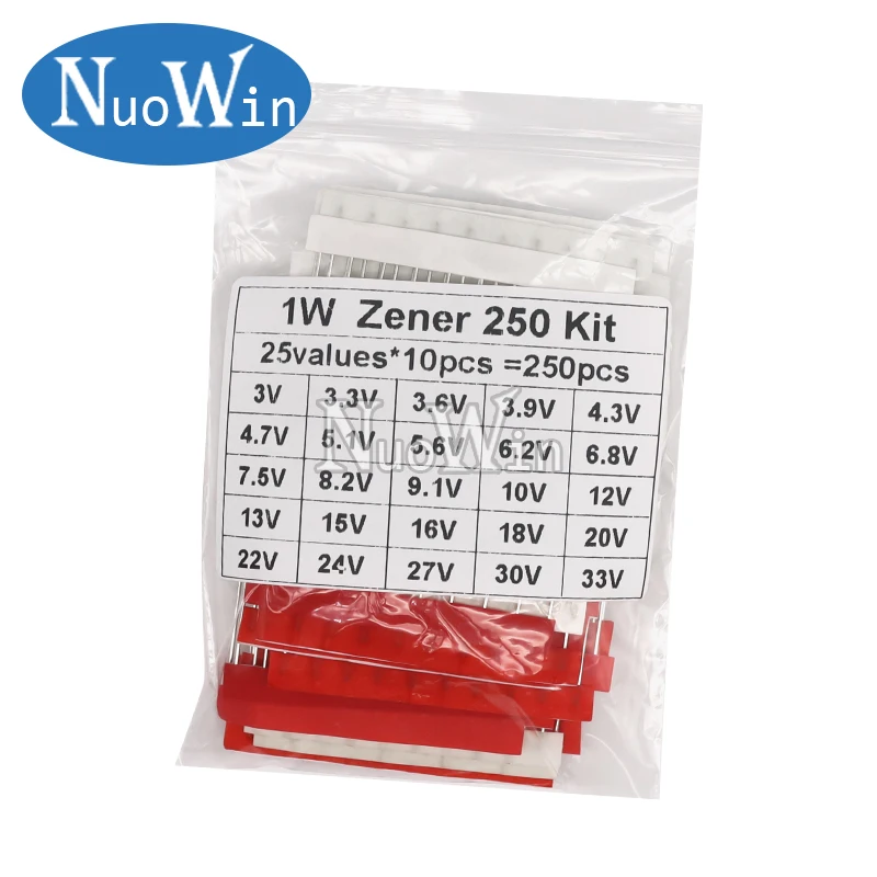 250pcs/Lot 1W Zener Diode Assorted Kit DO-41 3V - 33V 25Values Each 10pcs DIY Sample Assortment Set New