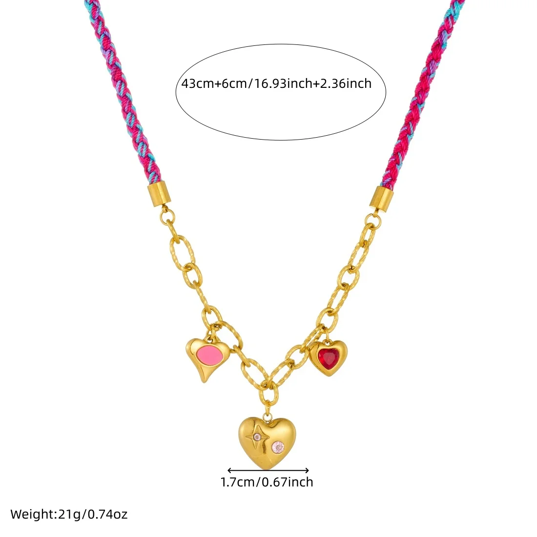 DIEYURO 316L Stainless Steel Golden Heart Inlay Zircon Star Pendant Necklace Lady Trend Fashion Colored Rope Chain Jewelry
