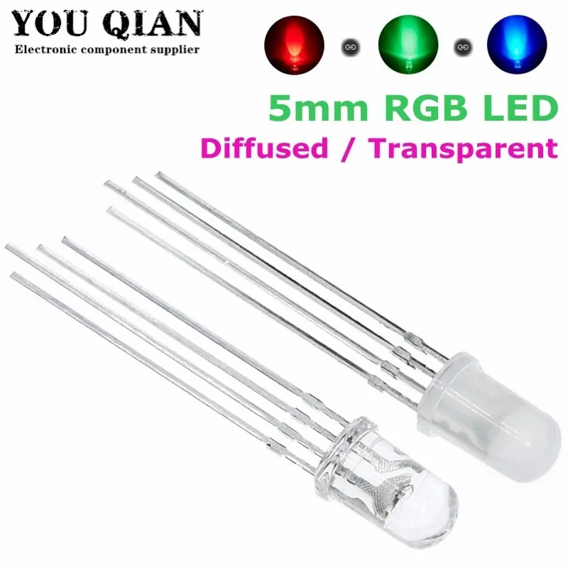 

10pcs 5mm RGB LED Common Cathode / Common Anode Tri-Color Emitting Diodes f5 RGB Diffused / Transparent Highlight for arduino