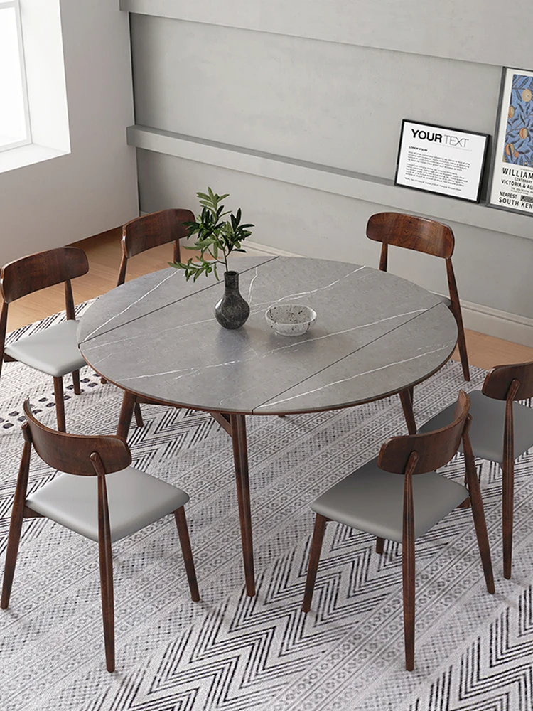 

Nordic solid wood dining table household retractable folding