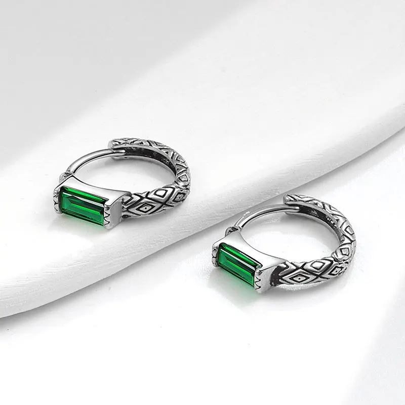 Meteor Crater Crystal Green Earrings Trendy Temperament Ear Jewelry For Women Unique Charm thai silver Ear Buckle KOFSAC