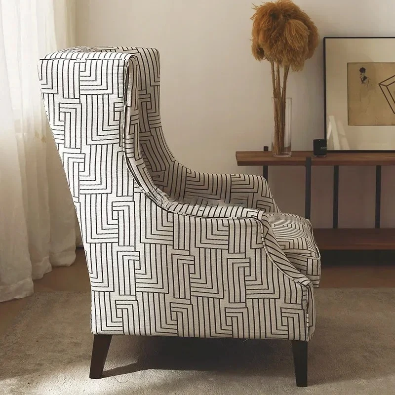 01 -*American retro geometric pattern fabric single sofa chair bedroom balcony leisure tiger chair