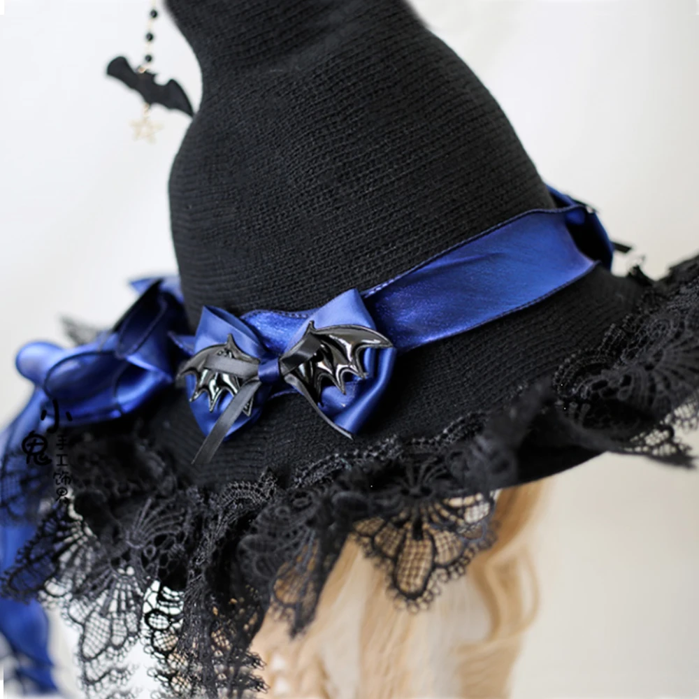 Fait à la main Lolita noir Halloween sorcière Lei Sibonett BNT chapeau nœud papillon chauve-souris dentelle arc Bnt couvre-chef femmes Cosplay cheveux accessoires fille