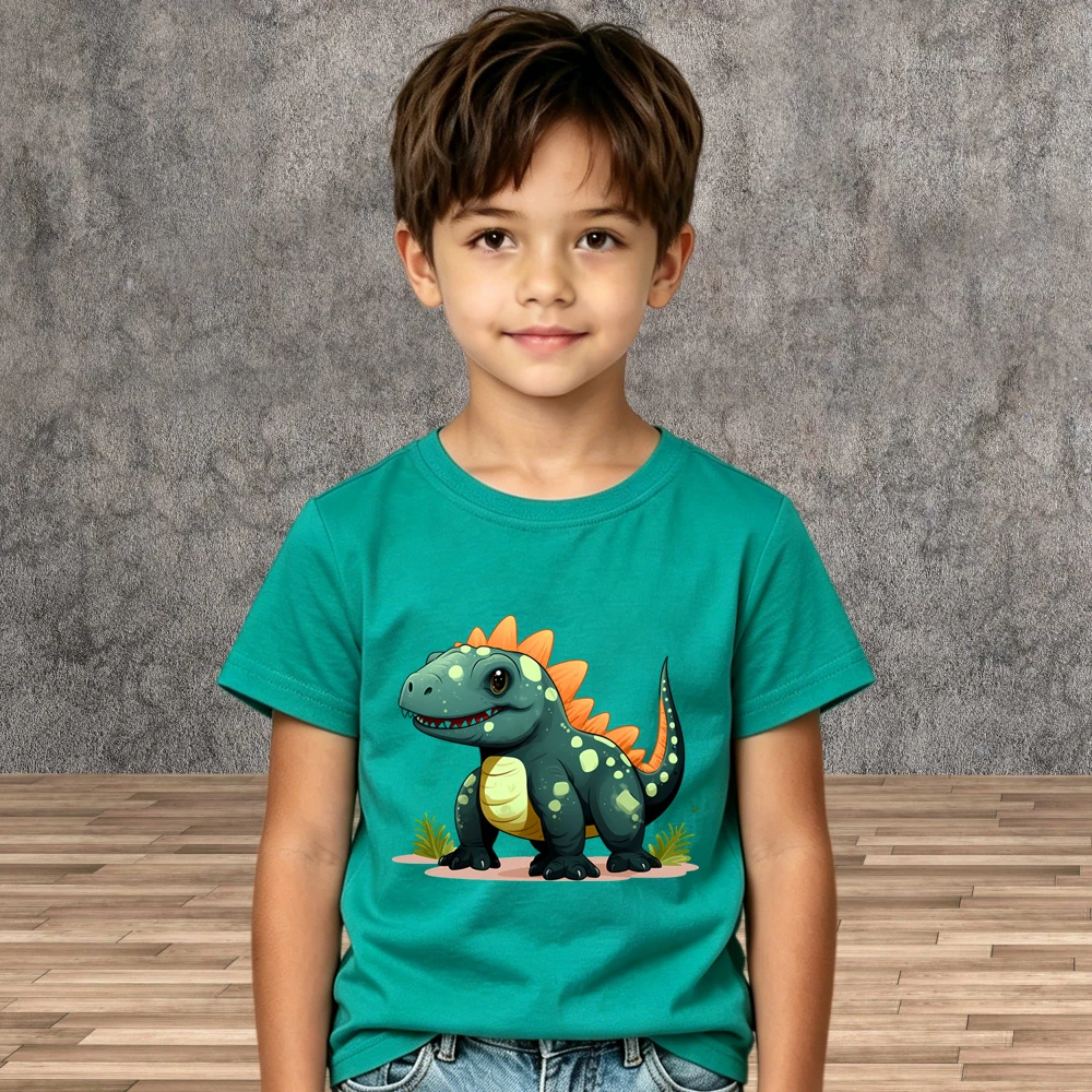 

Loose Cotton Boys Dinosaur Graphic Tee Summer Children Short Sleeve Shirts
