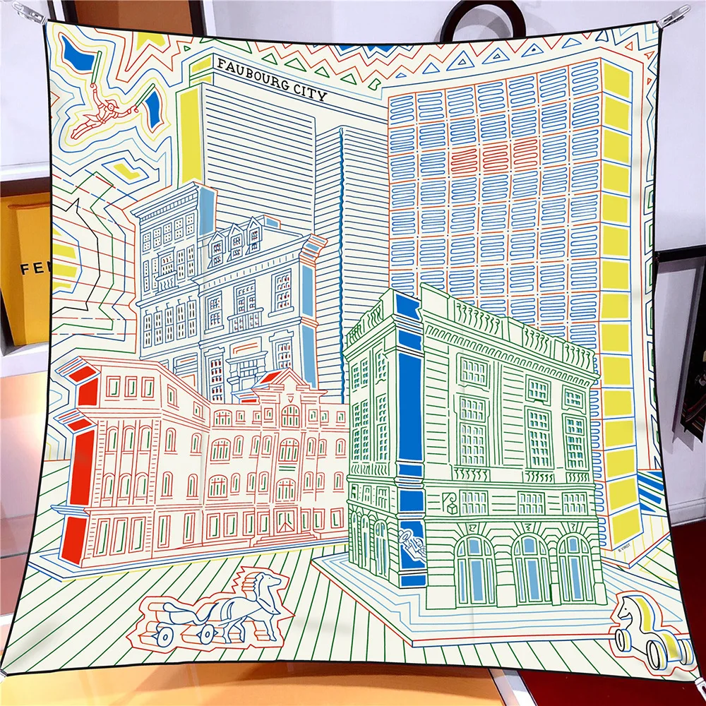 حك وشاح حريري شال العلامة التجارية الفاخرة Fubao مدينة العمارة ساحة وشاح النساء الحجاب باندانا فولارد منديل الأوشحة الرأس