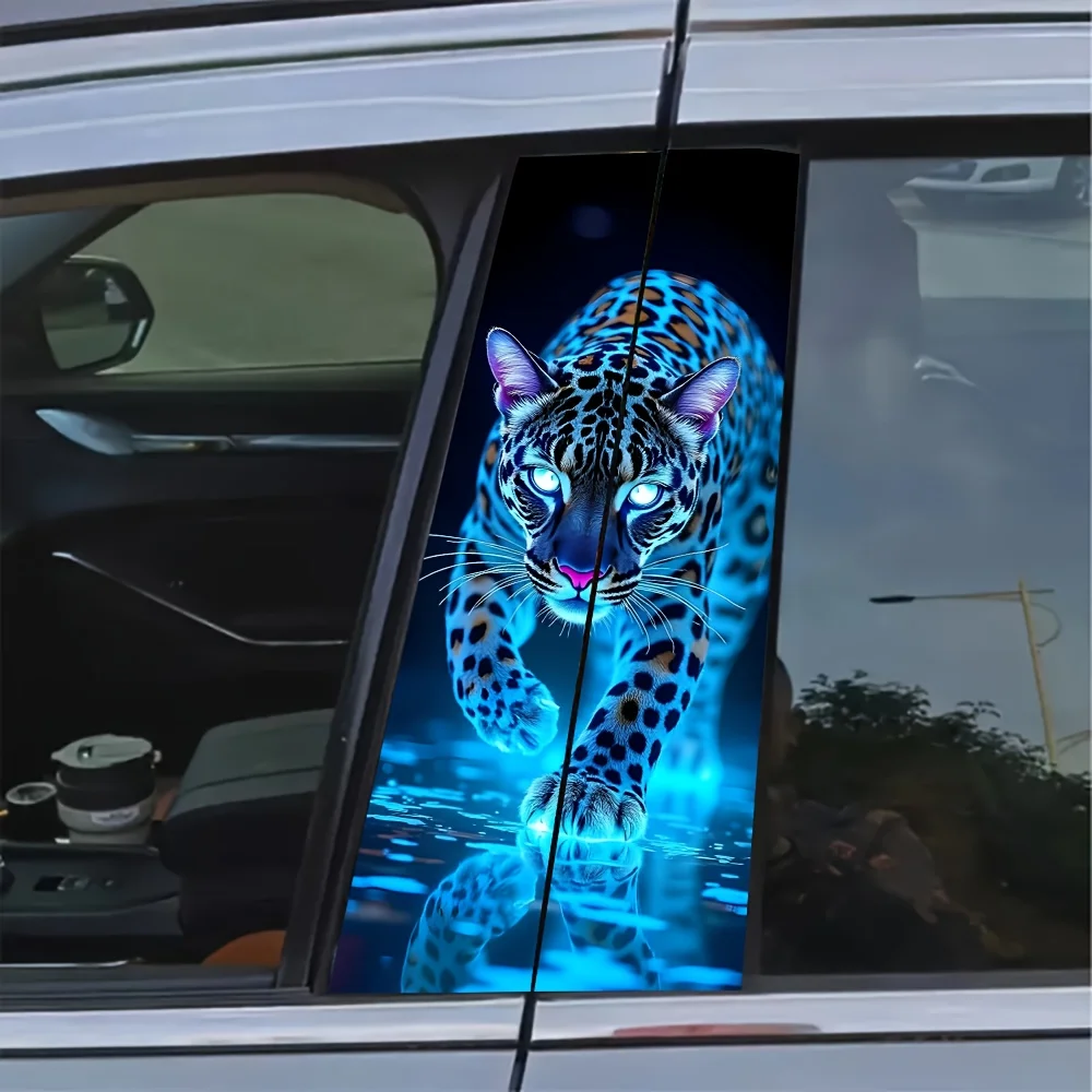 

2 pieces luminous leopard print car B pillar sticker durable vinyl protective film suitable for B pillar external accessories