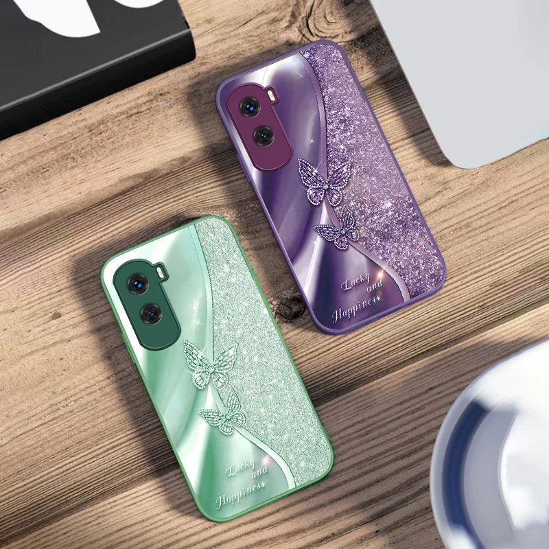 Golden Butterfly For Honor 200 90 8X 9X Pro Lite P50 P40 Nova 10 11i P60 Magic4 6 Mate 20 50 Tempered Glass Phone Case