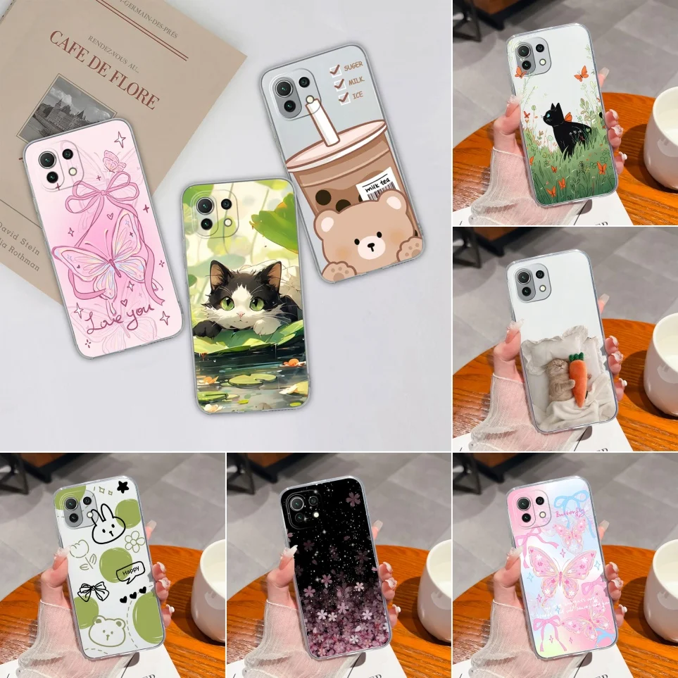For Xiaomi Mi 11Lite 11 Lite 5G NE Case Pink Butterfly Clear Soft TPU Silicone Cover For Mi11 Lite Cases 11Lite 5GNE Coque Funda