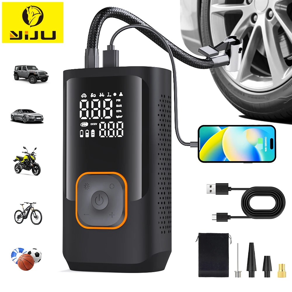 AliExpress YIJU Rechargeable Tire Inflator Digital Cordless Car Tyre Inflator For Motocycle Bicycle Balls Portable Compressor Air Pump