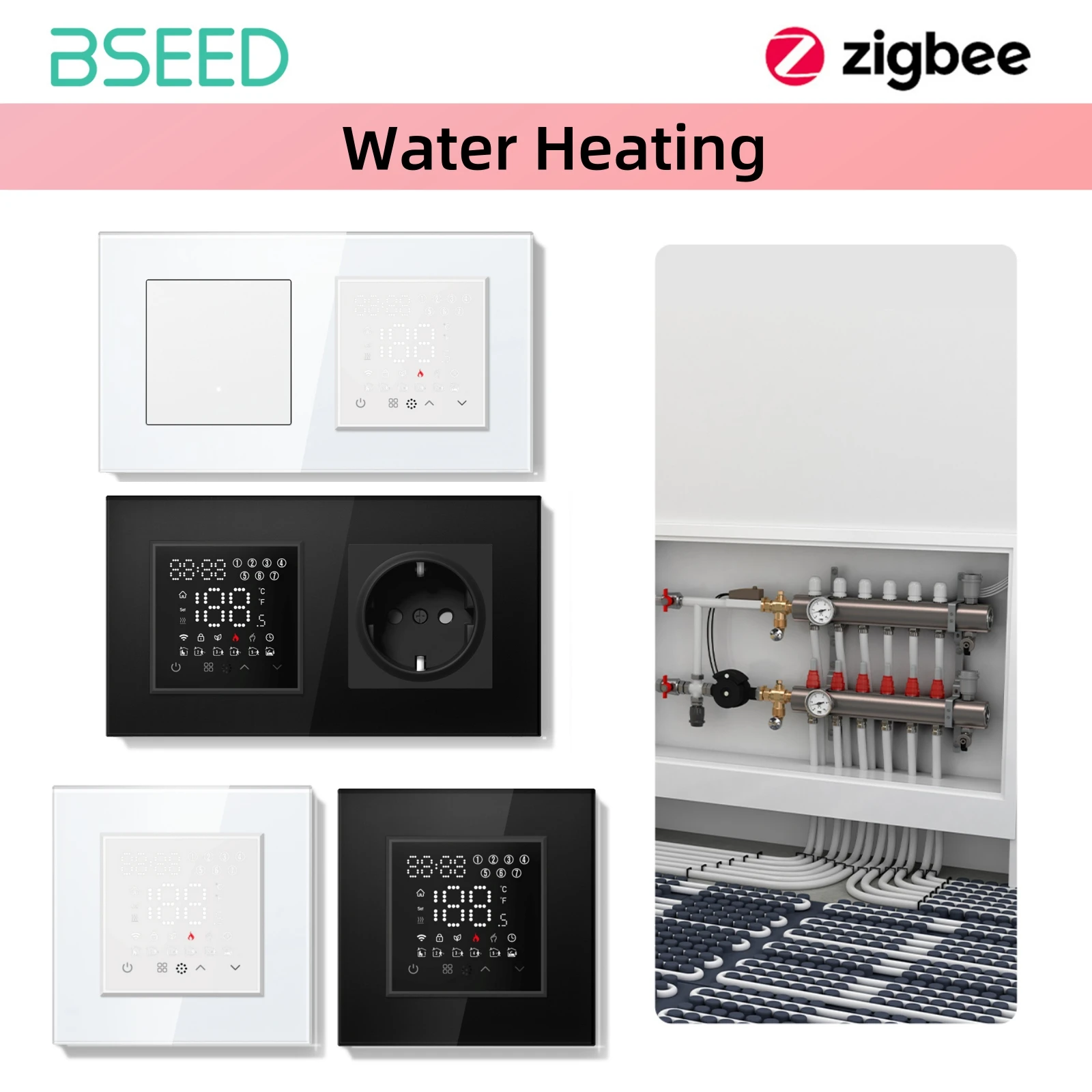 

Термостат Bseed Zigbee, водяное теплое напольное отопление с переключателями класса, розетка европейского стандарта, пульт дистанционного управления температурой с серой Alexa E