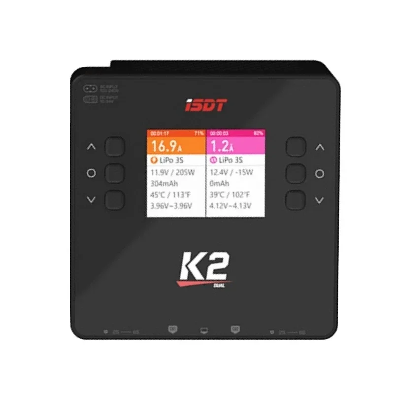 ISDT K2 AC 200W DC 500W x2 듀얼 채널 스마트 배터리 밸런스 충전기 (리튬이온, 리튬폴리머, 리튬하이브, 니켈수소, 납, 가오넹, 타투 배터리용) RC 모델
