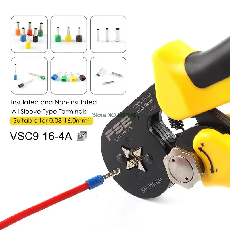 VSC9-16-4A 0.08-16mm^2 23-5AWG Adjustable Precise Crimp Pliers Tube Bootlace Terminal Crimping Hand Tool HSC9-16-4A