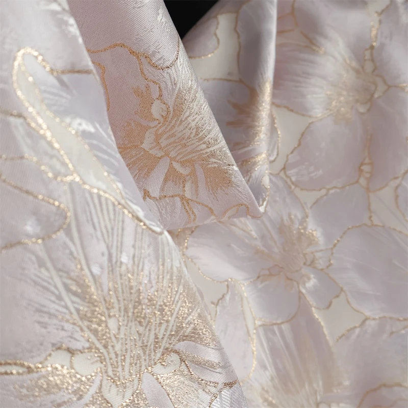 Champagne Colored Large Flower Woven Gold Silhouette Glossy Jacquard Fabric High-end Custom Dress Cheongsam Skirt Fabric