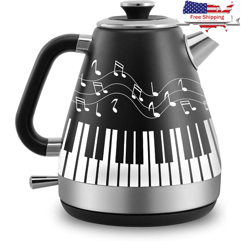 

Musical Note Piano Key Electric Kettle 1.7L Stainless Steel Rapid Boil BPA-Free Auto Shut-Off Drip-Less Spout Tea Maker