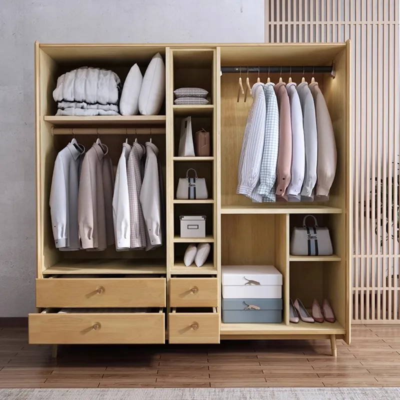 Nordic Big Yellow Wardrobe Hanging Designs Wood Cheap Drawer Bedroom Wardrobe Storage Modern Kleiderschrank Furniture For Home