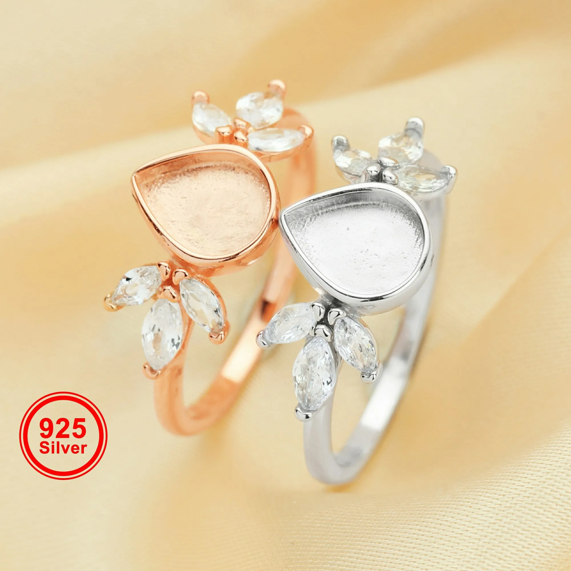 

6x8MM Keepsake Breast Milk Resin Pear Bezel Ring Settings,Solid 925 Sterling Silver Rose Gold Plated Ring,Art Deco Ring 1294680