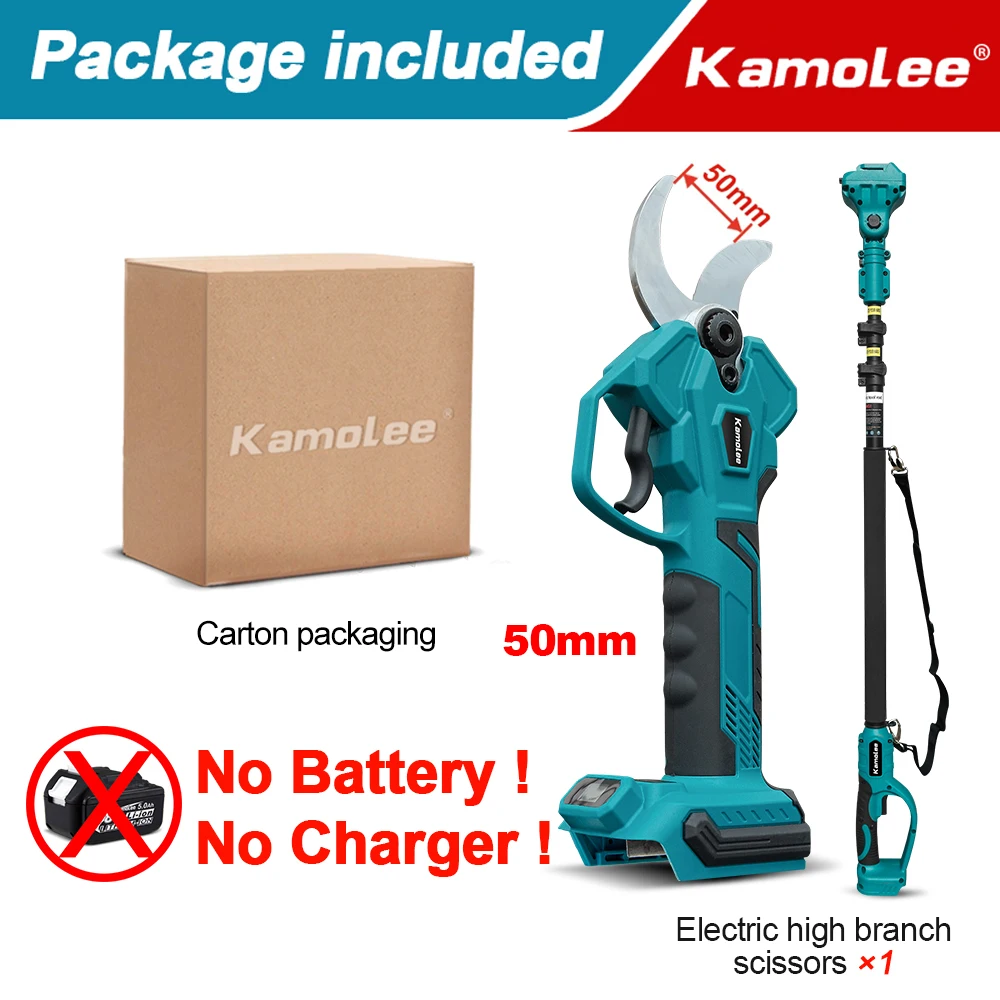 Kamolee 50mm Borstelloze Draadloze Elektrische schaar Snoeischaar snoeischaar Efficiënte Fruitboom Bonsai Snoeien Branche Cutter