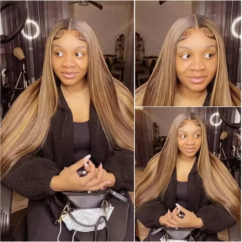 30 36 بوصة HD الدانتيل الشفاف 13x6 أمامي باروكة من شعر طبيعي P4/27 تسليط الضوء على مستقيم العسل شقراء 13x4 الدانتيل الجبهة الباروكات قبل قطعها