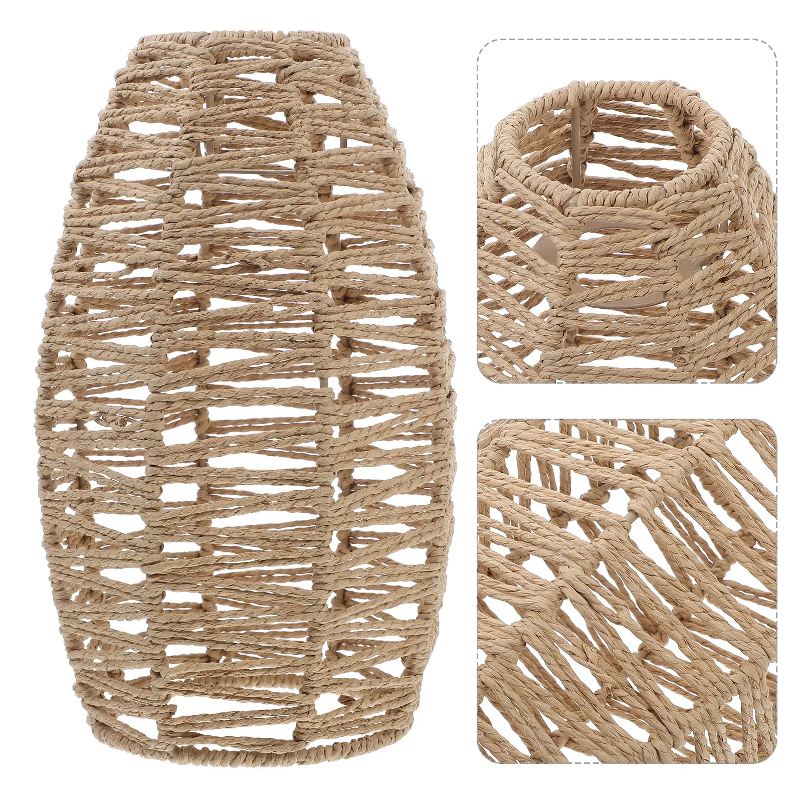 

Handmade Paper Rope Pendant Lamp Shade Woven Boho Rustic Light Brown Ceiling Fan Chandelier Replacement Shade for Living Room