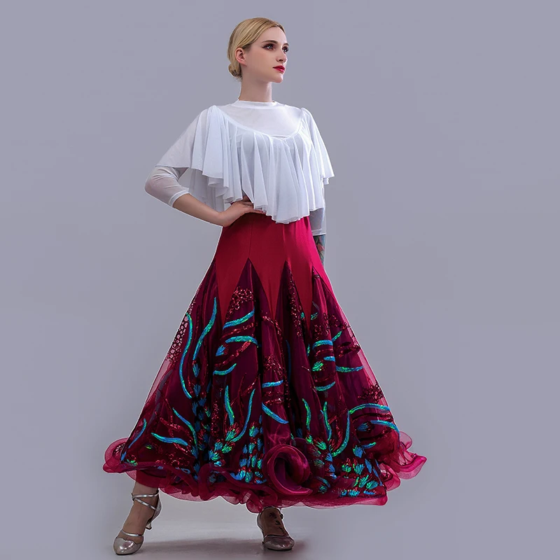 Falda de baile moderna, nueva falda de baile de salón, ropa de actuación de vals, falda larga de otoño con vuelo grande