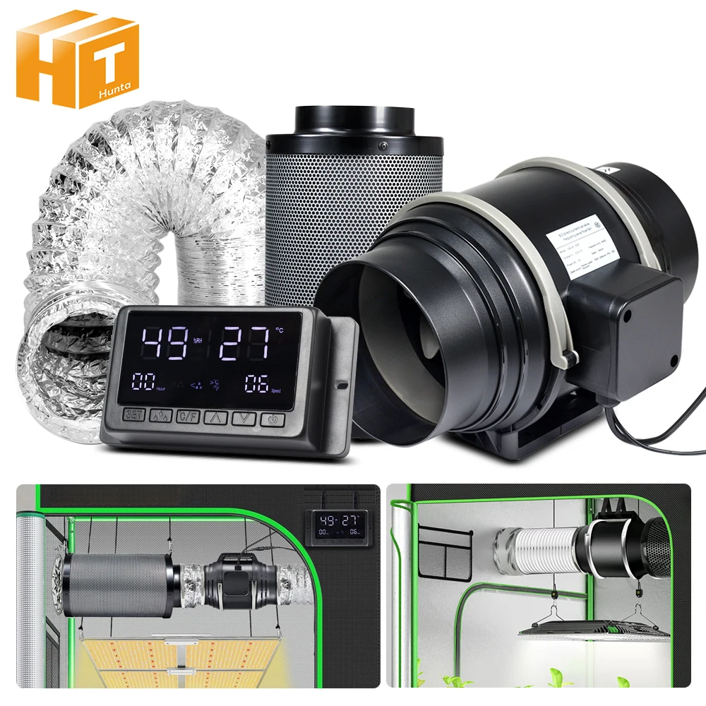 Ultra Airflow Luftreinigungs- und Filtrationsset mit EC-Motor für Growzelt-Belüftung, Aktivkohle-Luftfilter-Set für den Innenbereich