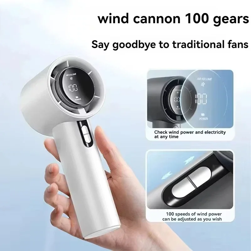 

GMOX Ultra Quiet 100 Speed Handheld Fan ​​USB Rechargeable Portable Mini Turbo Fan for Office and Travel with LED Indicator