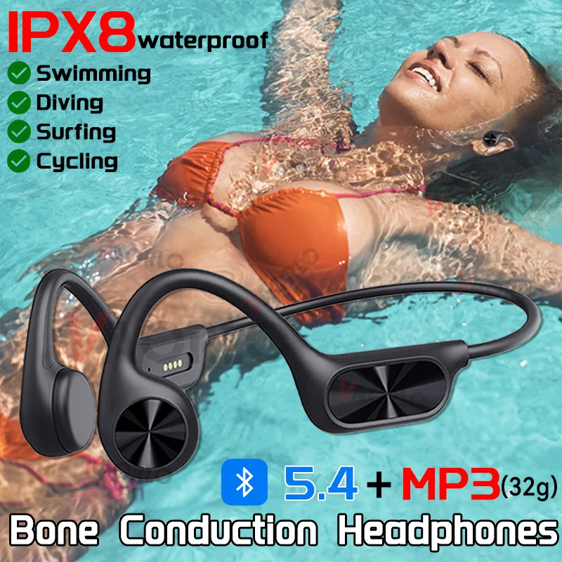 

Bluetooth наушники с костной проводимостью, водонепроницаемость IPX8, HIFI стерео Беспроводная гарнитура, Спортивная компактная гарнитура с MP3-плеером (32 ГБ)