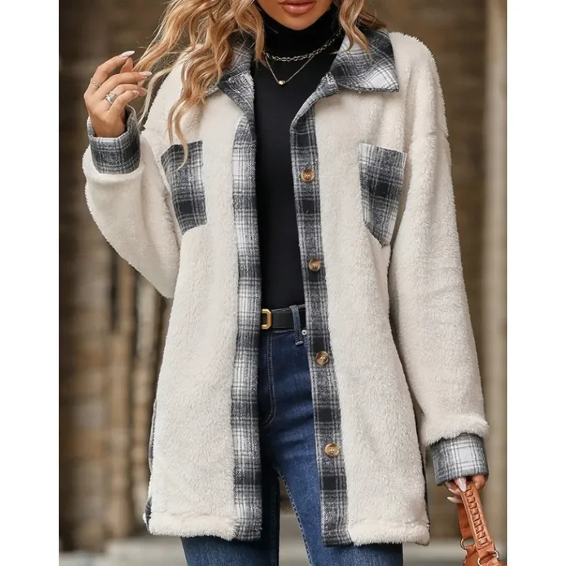 Camicia da donna addensata autunno inverno peluche manica lunga casual allentata streetwear camicetta camicia top giacca cappotto