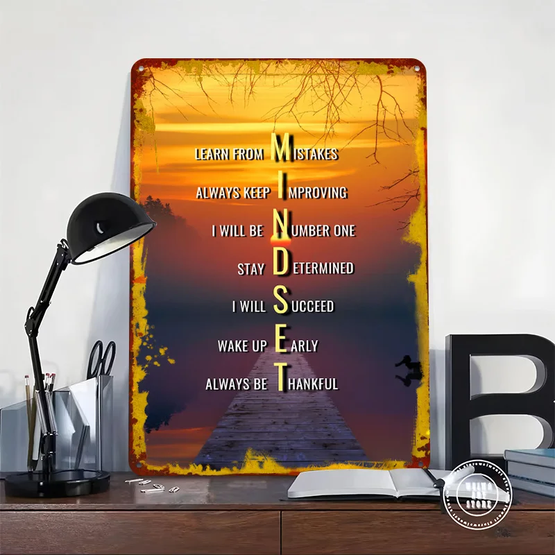 Sunset Mindset Quotes Tinplate Poster Custom Wall Art Vintage Metal Signs Retro Tin Plaque for Luxury Home Decor Items Wand Deko