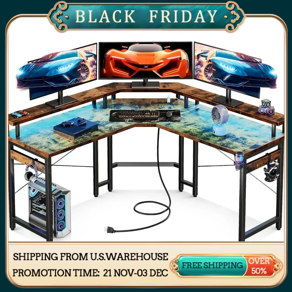 With Cup Holder Table Computer Desks With Full Monitor Stand Gaming Desk Organizer U-shaped Game Table Gaming Furniture Office