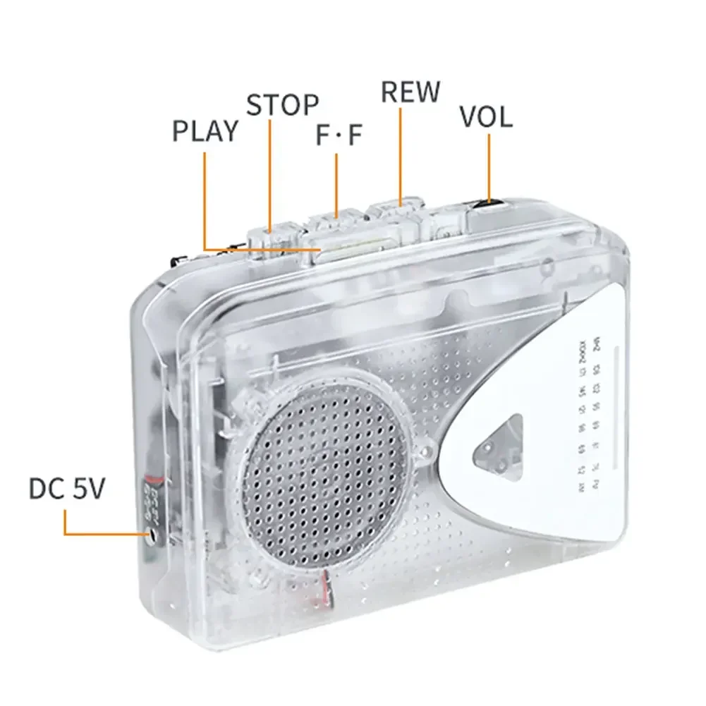 Portable Tape Player HiFi USB Power Cassette Tape Player Retro Tape Drive with AM FM Radio Function Walkman for Music Lover