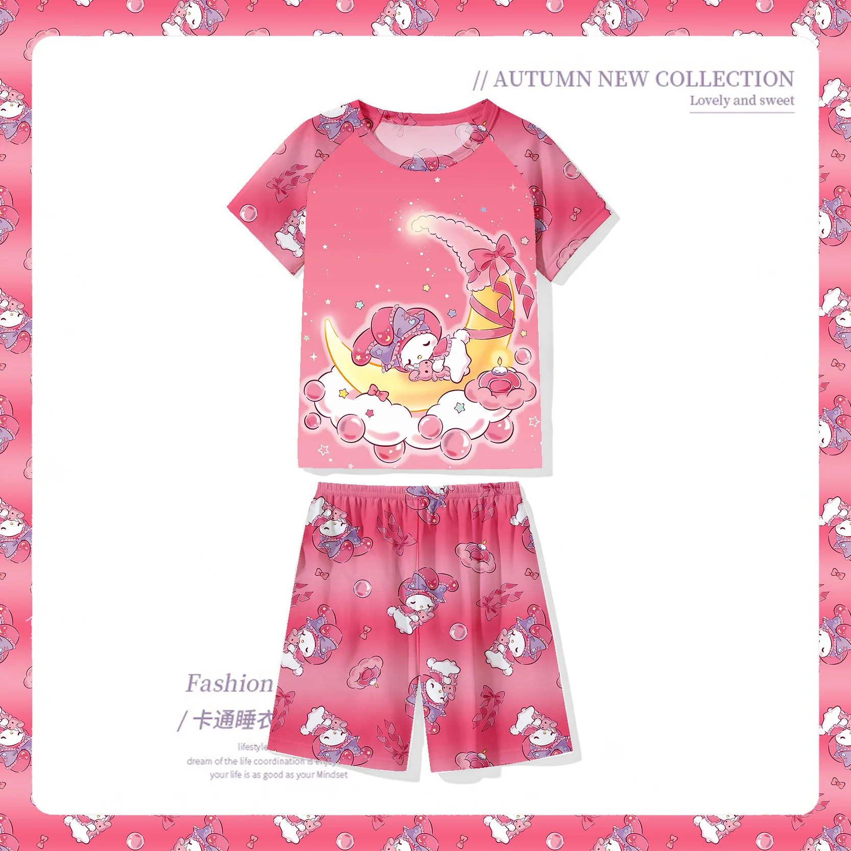 

Melody Summer Children's Pajamas Short Sleeve Girls' Cartoon Printed Boys' Thin Home Clothing Set Kuromi Hello Kitty Pochacco
