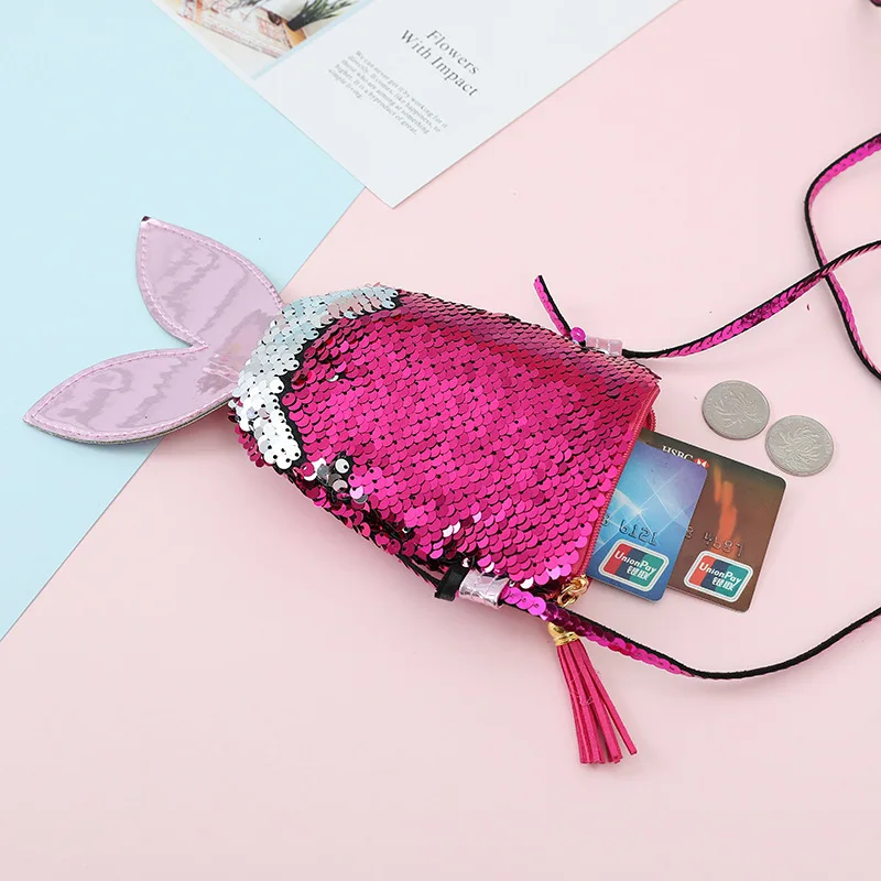 New Children's Sequins Slant Messenger Bag Fish Tail Coin Purse Girl Tassel Shoulder Bag Baby Kid Shoulder Sling Bag Card Wallet