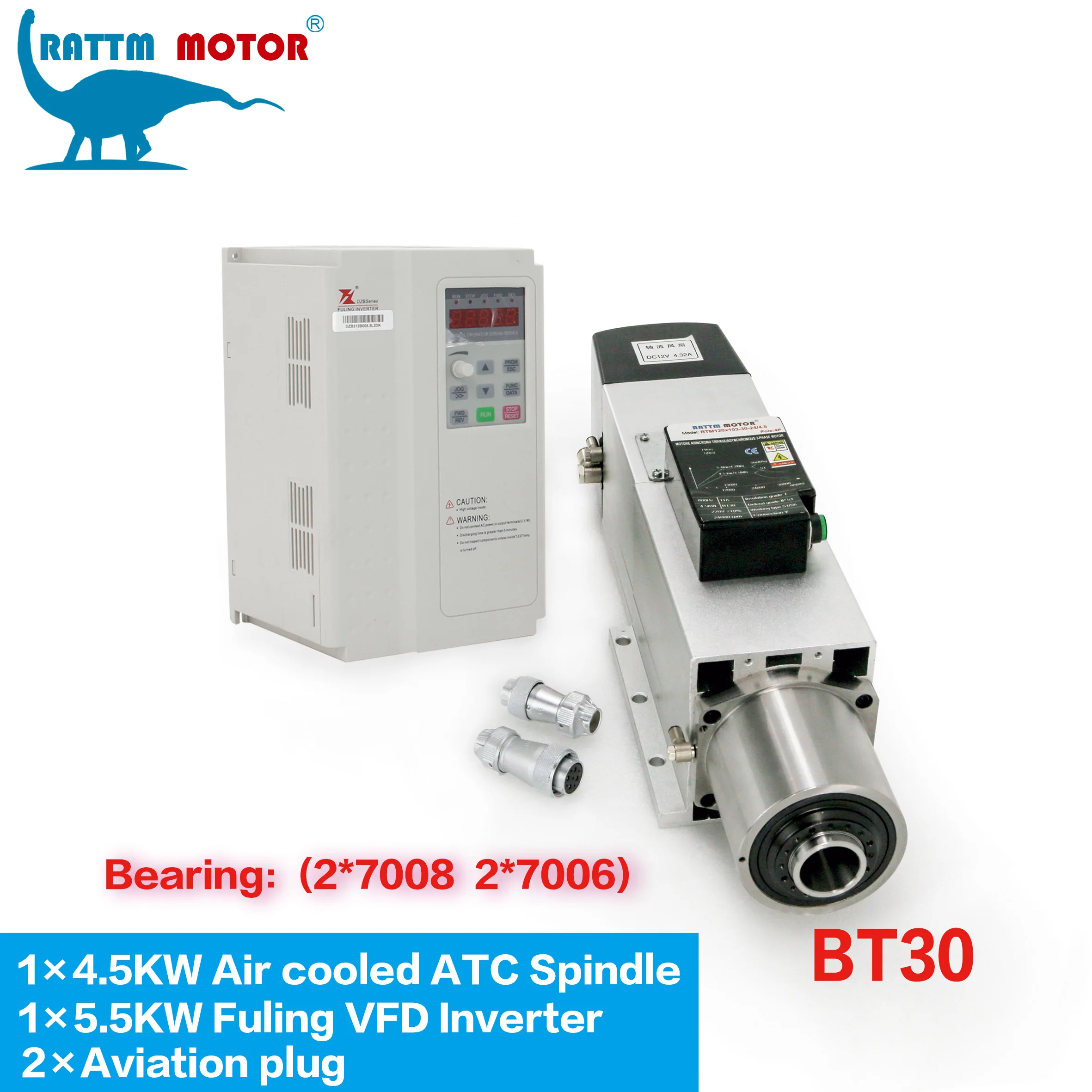 4,5 kW 7,5 kW BT30 luftgekühlte Kühlung für Metall-CNC-Fräser-Frässet, automatischer Werkzeugwechsel, ATC-Spindelmotor + FuLing-Wechselrichter