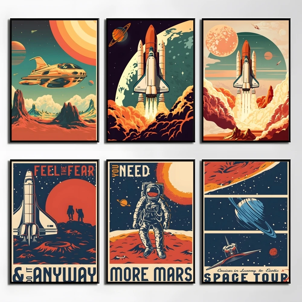 Retro Aviation Rocket Poster HD Art Sticky Wall Waterproof Home Living Room Bedroom Bar Aesthetic Decoration