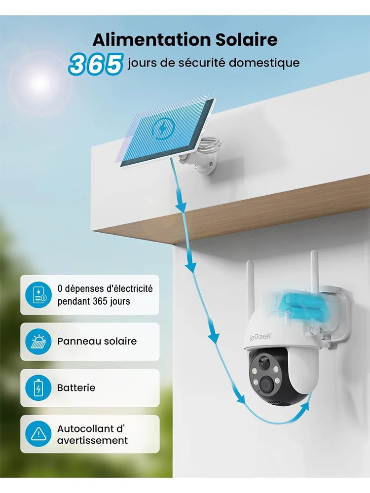 ieGeek 2K 3MP 360 °   PTZ HD Solar-Überwachungskamera für den Außenbereich, Akku für den Außenbereich mit PIR-Bewegungssensor, farbige Nachtsicht