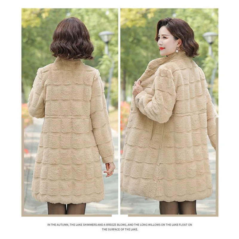 2023 Autumn Winter New Mink Fur Coat Mom Wear Mink Fur Fashion Overcoat Middle Old Age Women Imitation Fur Jacket Medium Long