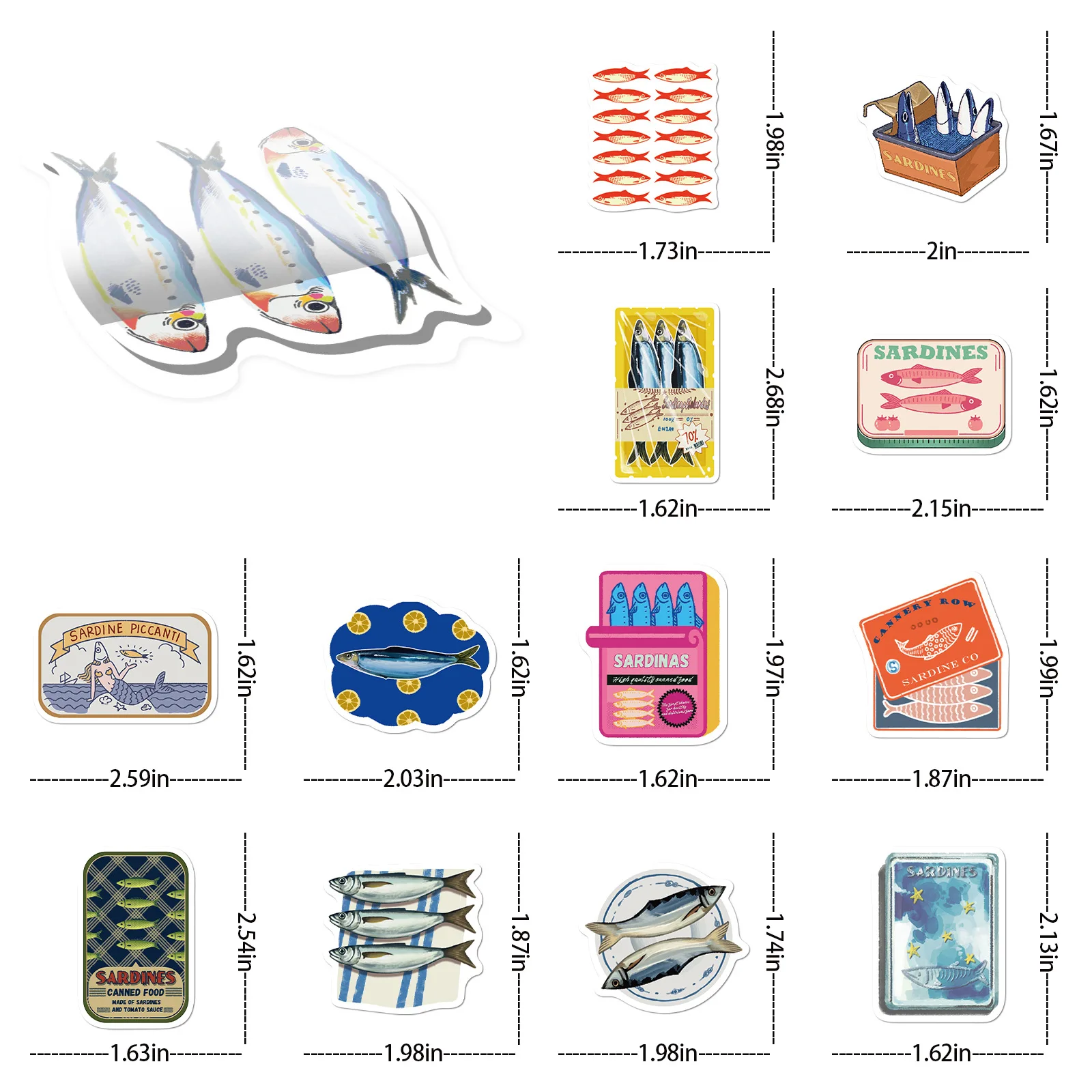 50 قطعة ملصقات السردين اللطيفة السردين الأسماك ملصقات فنية للهاتف المحمول حقيبة دفتر سكيت ملصقات مقاومة للماء