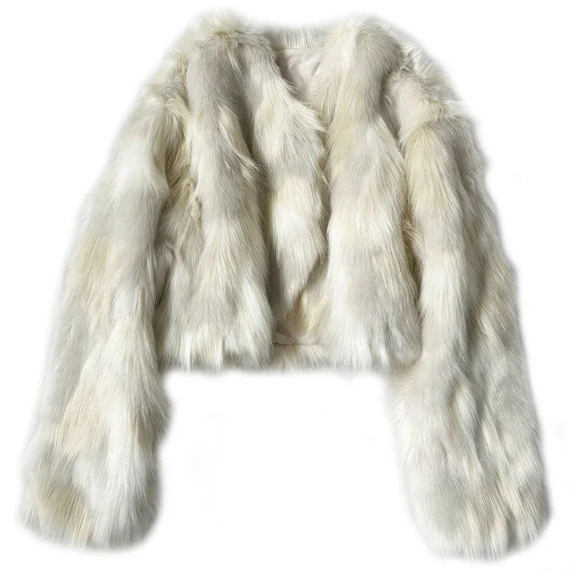 معطف فرو الثعلب القصير المقلد ملابس نسائية للخريف والشتاء ملابس فروي ملابس أوروبية وأمريكية