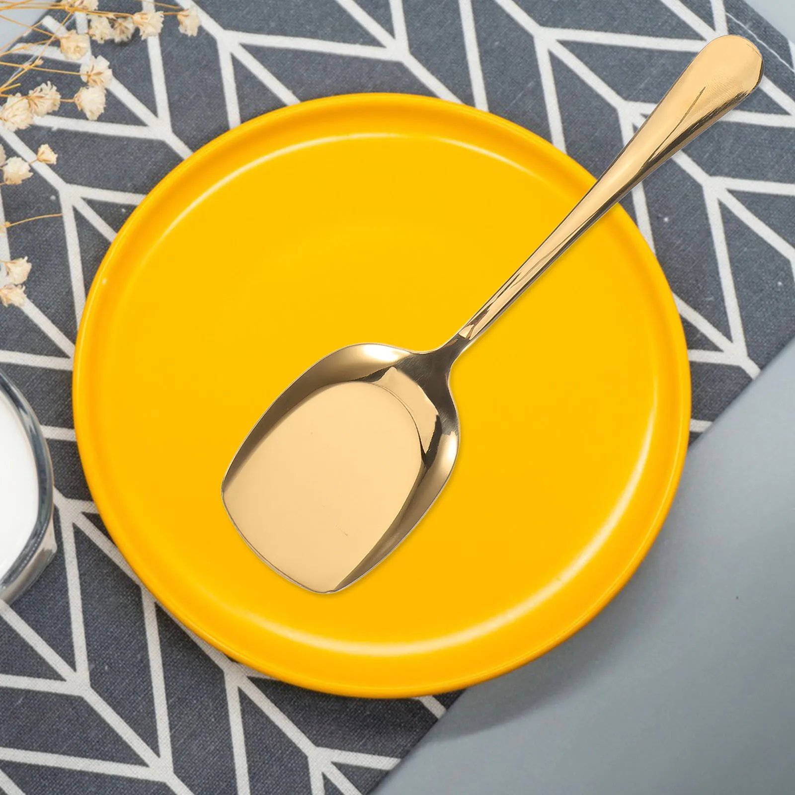 

2Pcs Golden Stainless Steel Large Serving Spoons Long Handle Kitchen Soup Spoon Smooth Safe Hygienic Practical Household Metal