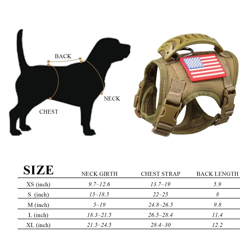 Tactical XS Dog Harness Adjustable k9 Military Puppy Vest for Outdoor Training Molle System Rubber Handle Easy to Control