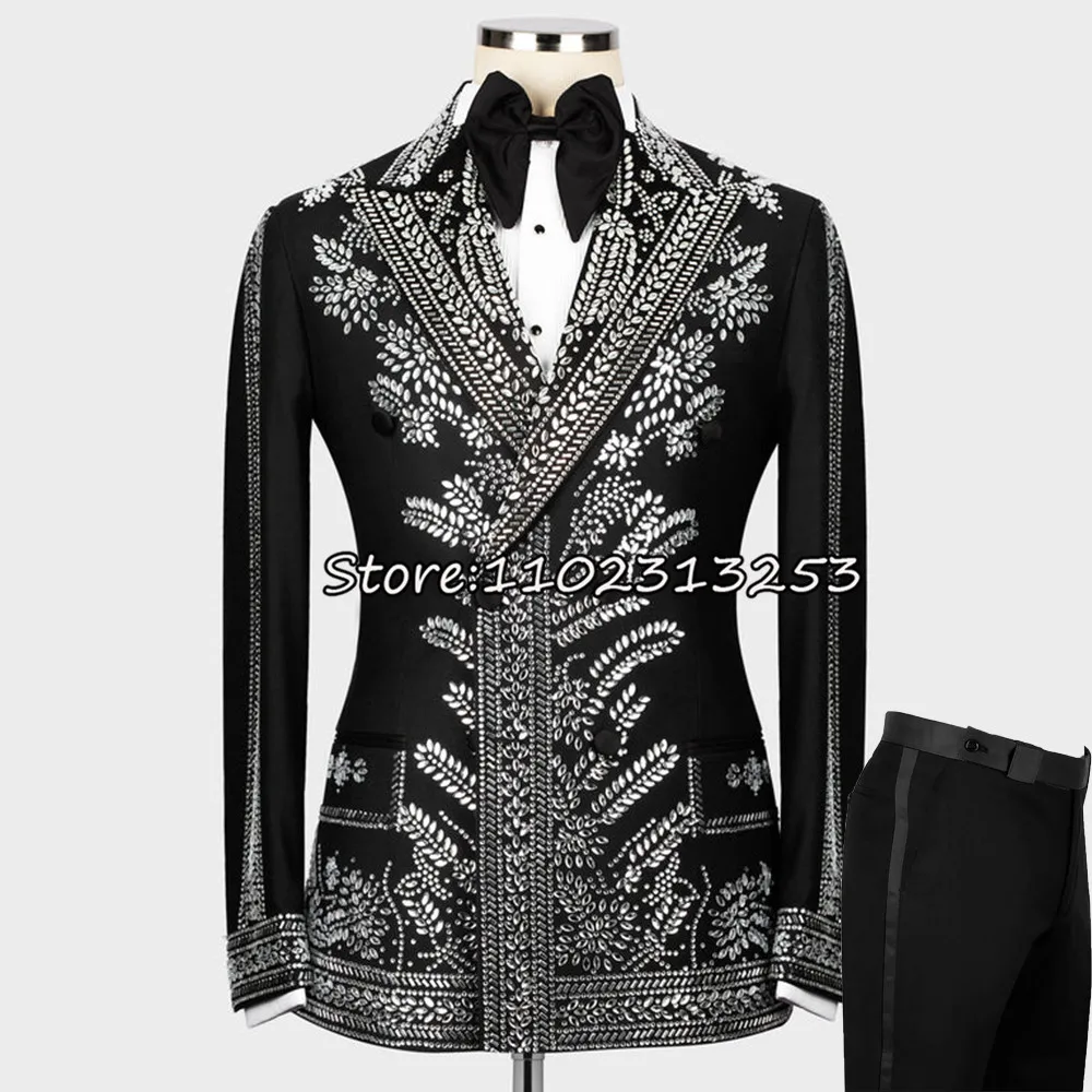 Customized Luxury Groom Wedding Tuxedos Sparkly Crystals Beaded Diamond Prom Blazers Suits Men Formal Banquet Formal Party Dress